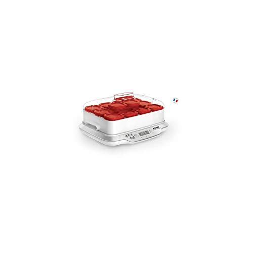 Seb Family Multidélices - Yogurtera con 12 vasos, color blanco y metálico 12 botes - rojo blanco y rojo