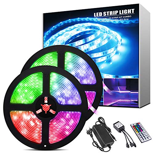 ShinePick 10M Tiras LED RGB 5050, Impermeable IP65 Tira LED 12V con 300 LEDS,Luces Kit con Control Remoto de 44 Botones,20 Colores, 8 Modos de Brillo y 6 opciones DIY para Habitación,Cocina,TV