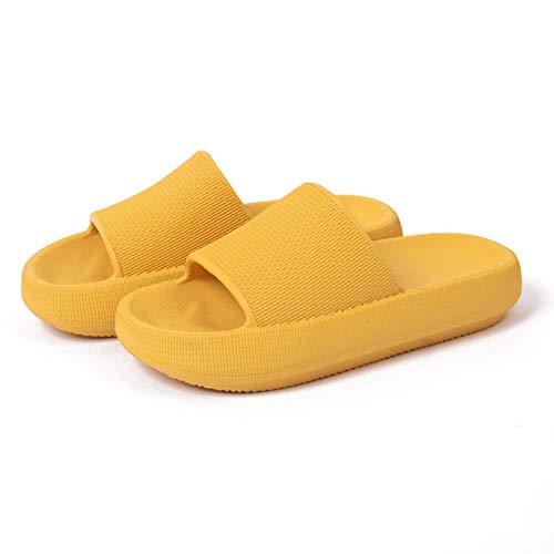 SHUIZHUYU Pillow Slides Flip Flops,Universal Quick Drying Thickened Non Slip Sandal,Soft Home Slippers,Open Toe Soft Slippers,For Women Men 37-38 Yellow