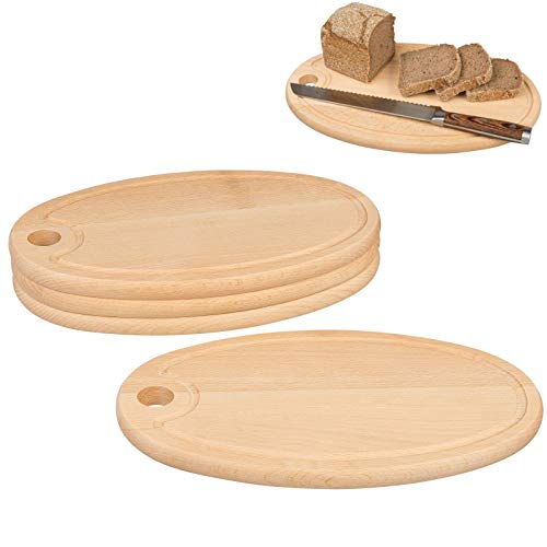 Smart Planet - Juego de 4 tablas de desayuno de madera de haya de 34 cm - Tabla de desayuno - Tabla para queso - Tabla de madera - Tabla para carne con surco para zumo