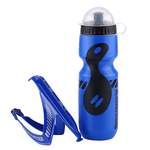Solomi Botella de Agua, Kit de Copa Deportiva para Montar en Bicicleta de Polietileno 650ML con Soporte para Botella, 4 Colores(Azul + Negro)