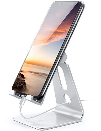 Soporte Móvil, Lamicall Multiángulo Soporte Teléfono - Soporte Dock Base para Teléfono para iPhone 12 Mini, 12 Pro Max, 11 Pro Xs Max X 8 7 6S Plus SE, Samsung S10 S9 S8, Huawei, Smartphones - Plata