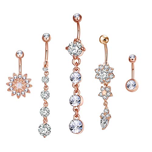 SSLA 5pcs Establece Manera Flor-Forma Atractiva Tumbona de Acero Inoxidable médico del Ombligo Anillos Piercing del Ombligo Mujeres Piercing joyería (Color : Rose Gold Color) SSLA 5pcs Establece Manera Flor-Forma Atractiva Tumbona de Acero Inoxidable médico del Ombligo Anillos Piercing del Ombligo Mujeres Piercing joyería (Color : Rose Gold Color)