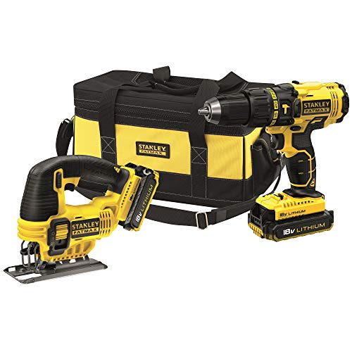 STANLEY FATMAX FMCK473D2BC-QW - Taladro percutor y sierra de calar 18V con 2 baterías de litio 2Ah y bolsa con función de cargador