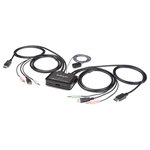 StarTech.com Switch KVM 2 Puertos DisplayPort - DP - con Cables de 1,2m Incorporados - Independiente del OS - con Audio - SV211DPUA4K
