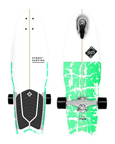 Street Surfing Surfskate Shark Attack - Longboard autopropulsada (76,2 x 22,8 cm), diseño inspirado en Psycho Green Surf (9 ruedas)