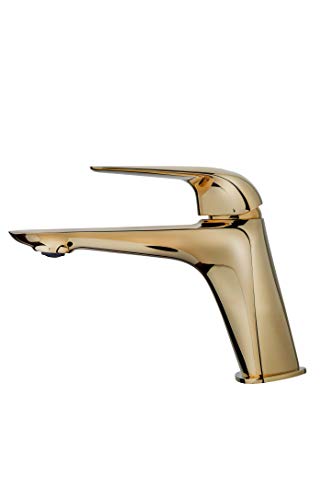 Strohm TEKA - Grifo monomando de lavabo ITACA de caño alto y sistema de ahorro de agua. Acabado dorado