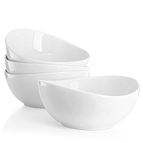 Sweese 1104 - Juego de 4 cuencos de porcelana de gran tamaño con 800 ml de capacidad, para utilizarse como ensaladera, plato sopero o cuenco para muesli