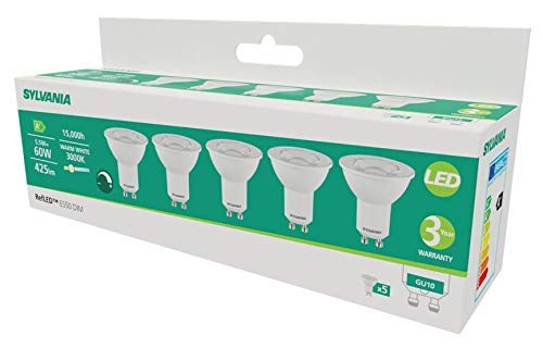 Sylvania Pack múltiple: 5 bombillas LED GU10 610 lm 830 = 3000 K, intensidad no regulable, color blanco