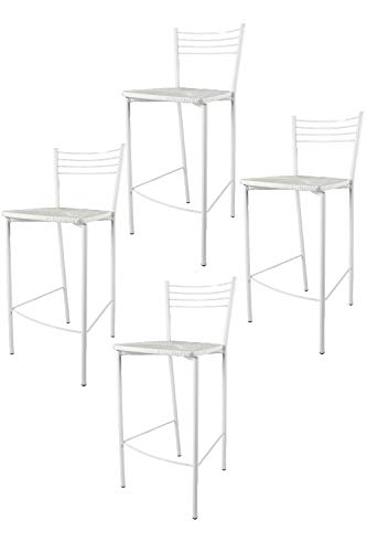 t m c s Tommychairs - Set 4 taburetes Elena para Cocina y Bar, con Estructura en Acero Blanco y Asiento tapizado en simil Paja Color Blanco