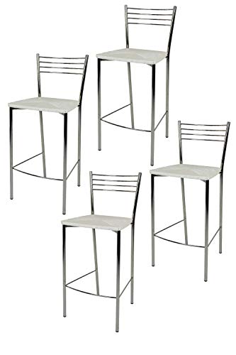 t m c s Tommychairs - Set 4 taburetes Elena para Cocina y Bar, con Estructura en Acero Cromado y Asiento en simil Paja Color Blanco