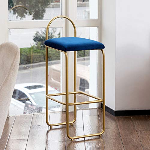 Taburetes Altos Nórdicos, Modernos Respaldos De Hierro Forjado, Reposabrazos De Franela Taburetes De Bar Dorados, Restaurante De Cocina Recepción del Hotel Taburetes De Bar,Azul Taburetes Altos Nórdicos, Modernos Respaldos De Hierro Forjado, Reposabrazos De Franela Taburetes De Bar Dorados, Restaurante De Cocina Recepción del Hotel Taburetes De Bar,Azul