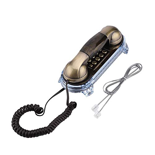 Tangxi Teléfono Fijo de Línea Fija con Cable,Mini Telefono Alámbrico Retro para Oficina/Hogar/Hotel,en Escritorio o Pared,Identificador de Llamadas,Sistema Dual FSK/DTMF(Bronce/Bronce Rojo)(Bronce)
