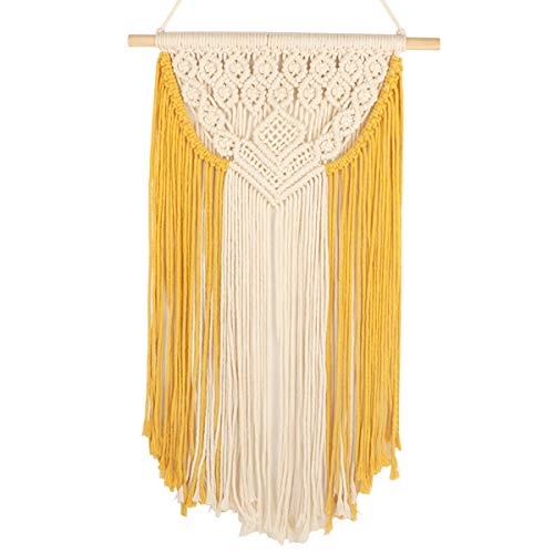 Tapiz de macramé para colgar en la pared tejido a mano tapices de cuerda de algodón de estilo bohemio para regalos dormitorio sala de estar decoración del hogar decoración de boda 35 x60 cm(amarillo)