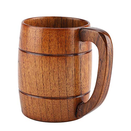Taza de cerveza de madera, taza de cerveza de madera natural Taza de bebida de madera clásica retra grande del agua del té con la taza de cerveza del regalo de boda de la jarra de madera de la manija