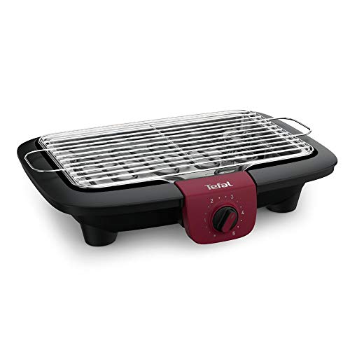 Tefal BG90E5 Easygrill Adjust - Parrilla eléctrica de mesa, 2300 W, superficie de 720 cm², fácil limpieza, color negro y burdeos