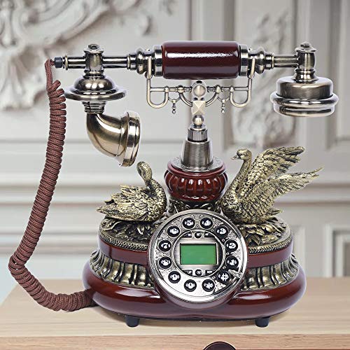 Teléfono de sobremesa vintage con cable de alta gama, retro, imitación de madera, estilo antiguo, con pantalla IP, clásica red fija para hotel (color madera)