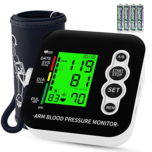 Tensiómetro de brazo, OUDEKAY Monitor de Presión con pantalla de LCD, Tensiómetro de Brazo Digital, Brazalete grande de 22-42 cm, Detección de Frecuencia Cardíaca Irregular, 2 x 99 mediciones