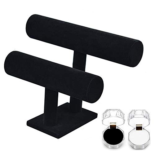 Terciopelo Negro Soporte Joyas, Soporte de Exhibición de Pulsera con Barra en T, Organizador de Pulseras de Terciopelo, con 2 Cajas de Anillo de Transparente, para Bisutería Pulseras Joyería Relojes Terciopelo Negro Soporte Joyas, Soporte de Exhibición de Pulsera con Barra en T, Organizador de Pulseras de Terciopelo, con 2 Cajas de Anillo de Transparente, para Bisutería Pulseras Joyería Relojes