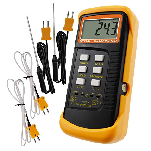 Termómetro Digital Tipo K De 2 Canales Con 4 Termopares (cableados Y Acero Inoxidable), -50~1300 ° C (-58~2372 ° F)