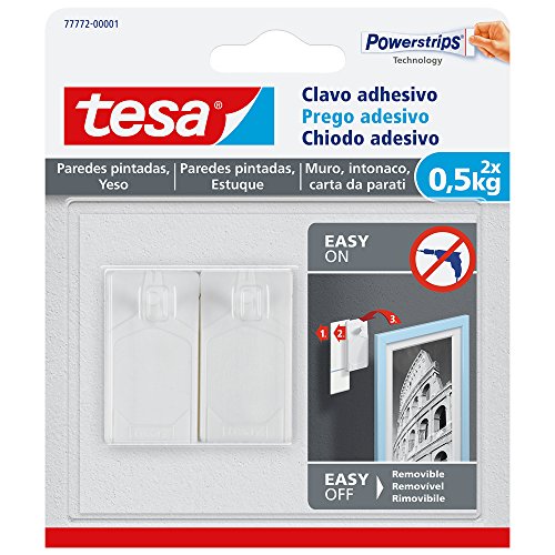 tesa TE77772-00001-00 SMS Clavo Adhesivo hasta 0,5Kg para Pared Pintada, Standard, Set de 2 Piezas