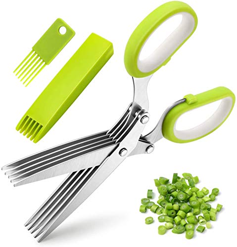 Tijeras de cocina a base de hierbas de acero inoxidable de tres piezas, tijeras para cortar hierbas multiusos de 5 hojas, cubierta con peine de limpieza , tijeras de cocina multifunción para cortar Tijeras de cocina a base de hierbas de acero inoxidable de tres piezas, tijeras para cortar hierbas multiusos de 5 hojas, cubierta con peine de limpieza , tijeras de cocina multifunción para cortar