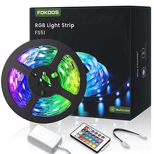 Tiras LED 5M, FOKOOS RGB Tira de luz flexible con 24 teclas IR Remote, LED Light can Cambio de color flexible para el hogar, dormitorio, vacaciones y fiesta Decoración de bricolaje en interiores