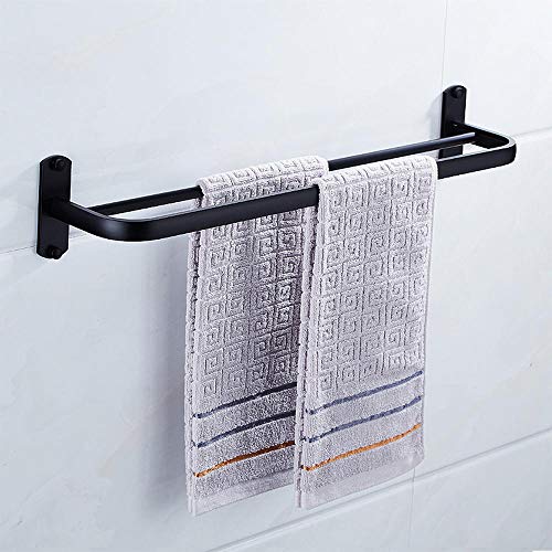 Toallero negro sin perforaciones, doble poste Espacio de baño Toallero doble de aluminio para hotel, barra de toallas, poste simple-Polo doble 50cm