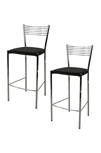 Tommychairs - Set 2 taburetes Elegance para Cocina y Bar, con Estructura en Acero Cromado y Asiento tapizado en Polipiel Color Negro