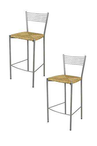 Tommychairs - Set 2 taburetes Elegance para Cocina y Bar, con Estructura en Acero Pintado Aluminio y Asiento en verdadera Paja