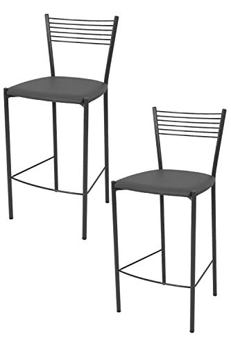 Tommychairs - Set 2 taburetes Elegance para Cocina y Bar, con Estructura en Acero Pintado Gris Oscuro y Asiento tapizado en Polipiel Color Gris Oscuro