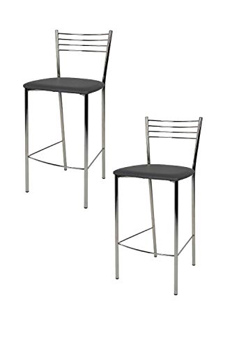 Tommychairs - Set 2 taburetes Elena para Cocina y Bar, con Estructura en Acero Cromado y Asiento tapizado en Polipiel Color Gris Oscuro Tommychairs - Set 2 taburetes Elena para Cocina y Bar, con Estructura en Acero Cromado y Asiento tapizado en Polipiel Color Gris Oscuro