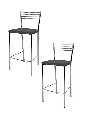 Tommychairs - Set 2 taburetes Elena para Cocina y Bar, con Estructura en Acero Cromado y Asiento tapizado en Polipiel Color Gris Oscuro