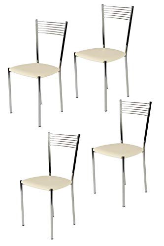 Tommychairs - Set 4 sillas Elegance para Cocina, Comedor, Bar y Restaurante, Estructura en Acero Cromado y Asiento tapizado en Polipiel Color Marfil
