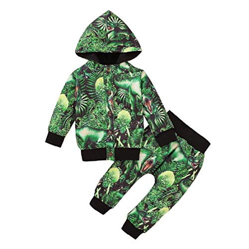 Traje suéter de los niños Sudadera Pantalones Top Sudadera de Manga Larga 2PCS Verde 100cm