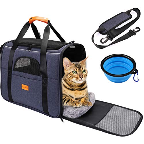 Transportín Gato Perro, Bolsa de Transporte Plegable para Mascota, Transportín de Viaje Portátil y Transpirable con Correa Interior de Seguridad + Tazón, Ideal para Gatos Perritos de Menos de 15lbs Transportín Gato Perro, Bolsa de Transporte Plegable para Mascota, Transportín de Viaje Portátil y Transpirable con Correa Interior de Seguridad + Tazón, Ideal para Gatos Perritos de Menos de 15lbs