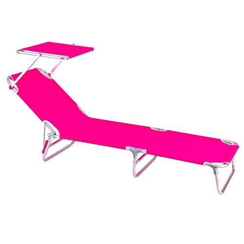 Tumbona Playa Cama con Parasol de 3 Posiciones de Aluminio y textileno de 190x58x25 cm (Rosa)