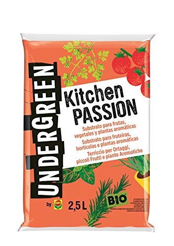 UNDERGREEN Kitchen Passion Frutas, Vegetales y Plantas aromáticas, Apto para Agricultura ecológica, Substrato de Cultivo, 2.5 L, 2.5L