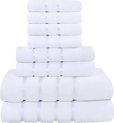 Utopia Towels - Juego de Toallas Blancas 8 - Pieza, Toallas de Rayas de Viscosa - 600 gsm algodón Ring Spun - Toallas de Alta absorción (Paquete de 8)