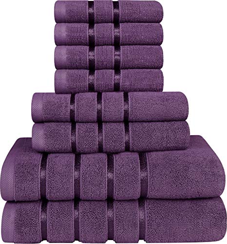 Utopia Towels - Juego de Toallas de Ciruela 8 - Pieza, Toallas de Rayas de Viscosa - 600 gsm Ring Spun Cotton - Toallas de Alta absorción (Paquete de 8)