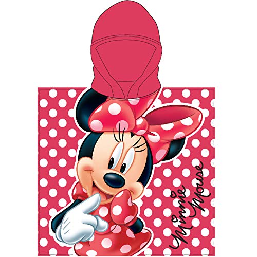 Various Poncho - Toalla Infantil con Capucha de niño y niña Licencia Oficial Disney (Minnie Mouse a)
