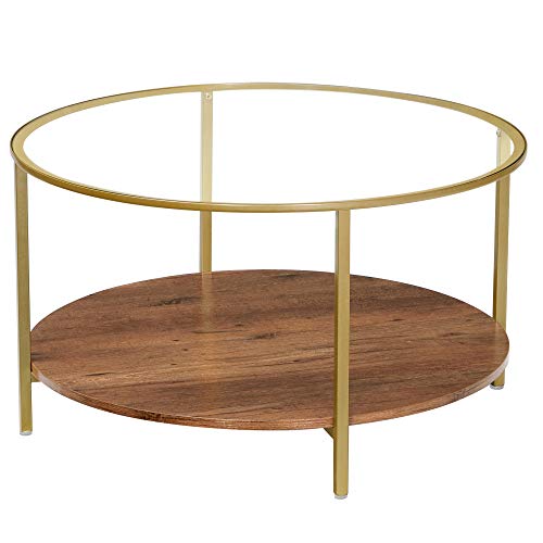 VASAGLE Mesa de café, Mesa Redonda de Cristal Templado, Mesa de cóctel de Dos Niveles para Sala de Estar, Marrón Avellana y Dorado LCT100A03 VASAGLE Mesa de café, Mesa Redonda de Cristal Templado, Mesa de cóctel de Dos Niveles para Sala de Estar, Marrón Avellana y Dorado LCT100A03