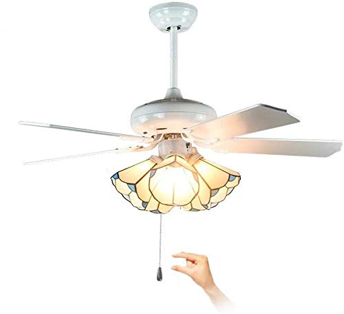 Ventilador Techo Estilo Tiffany con Luces De Pulgadas, W, De Ventilador Regulable, Aspas De Madera Tracción De Cadena Techo con Luz para Sala Pantalla Vidrio, 42 Pulgadas, 40 W, 5 Aspas Y