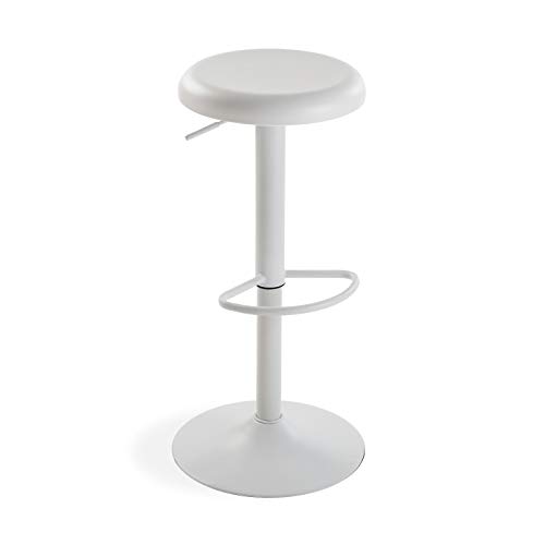 Versa Taburete de Acero y Polipiel, Metal, Blanco, 81.5 x 35 x 35 cm