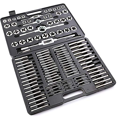 VEVOR Terrajas de Roscar, 110 Piezas Conjunto Popular, Terrajas y Machos de Roscar de Acero al Tungsteno, Juego Terrajas y Machos con Llave Inglesa Ajustable, Herramientas para Roscar Métrica (110)