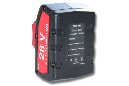 vhbw batería Li-Ion 2000mAh (28V) para herramientas Milwaukee M28 WL LED luz a batería, etc. y 48-11-1830, 48-11-2830, 48-11-2850.