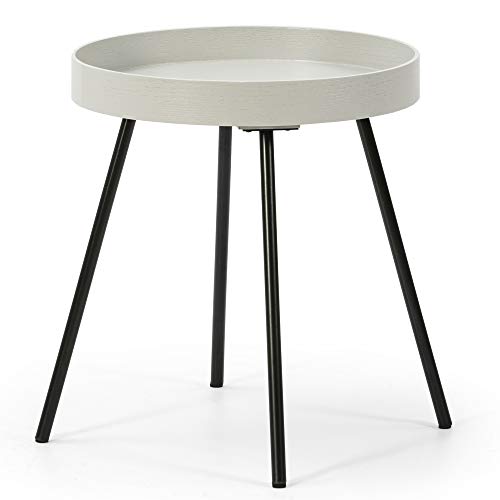 VS Venta-stock Mesa Auxiliar Mesa de Centro Redonda Sentora con Tapa de Madera en Gris Claro y Patas metálicas en Color Negro Mate/DIAMETRO: 40 cm VS Venta-stock Mesa Auxiliar Mesa de Centro Redonda Sentora con Tapa de Madera en Gris Claro y Patas metálicas en Color Negro Mate/DIAMETRO: 40 cm