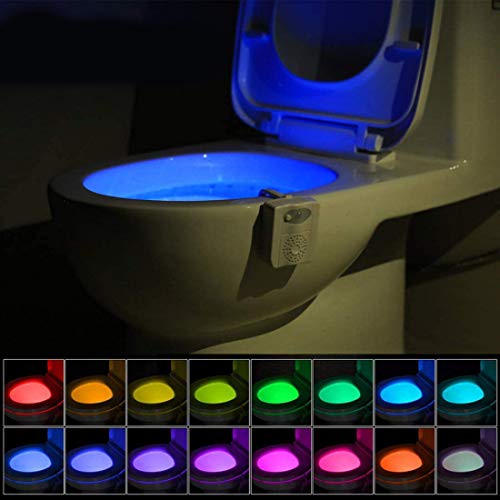 WC luz nocturna, baño LED Luz de Inodoro Luz con Detección de movimiento del sensor automático, 16 Cambio de Color con aromaterapia Ambientador, Funciona con Pilas (Sólo activa en la oscuridad)