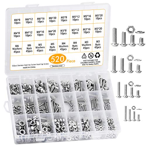 WEKON 520pcs Surtido de Tornillo, Tuerca Acero Inoxidable, Tornillo Acero Inoxidable, Surtido de Arandela, Tornillo Cabeza Botón M3 M4 M5 M6 con Caja Gruesa Fácil de Almacenar WEKON 520pcs Surtido de Tornillo, Tuerca Acero Inoxidable, Tornillo Acero Inoxidable, Surtido de Arandela, Tornillo Cabeza Botón M3 M4 M5 M6 con Caja Gruesa Fácil de Almacenar