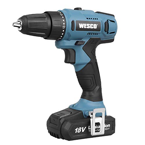 WESCO Taladro Atornillador a Batería 18V, 2 Velocidades Taladro con Percusión a Batería Li-ion 2,0Ah Par Máx. 28N.m 21 + 1 con Selección de par Portabrocas de 10 mm WS2317 WESCO Taladro Atornillador a Batería 18V, 2 Velocidades Taladro con Percusión a Batería Li-ion 2,0Ah Par Máx. 28N.m 21 + 1 con Selección de par Portabrocas de 10 mm WS2317